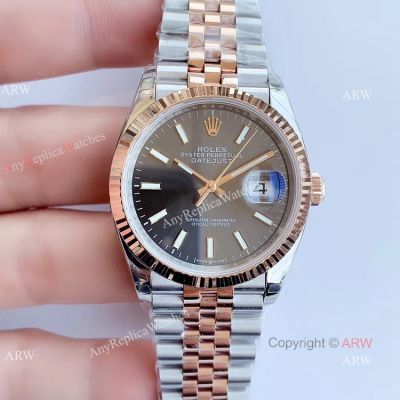 EW factory Replica Rolex Datejust 2T Rose Gold Grey Dial Watch 36MM